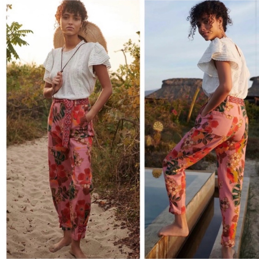 Farm Rio Tropical Print Belted Pants Anthro- Small